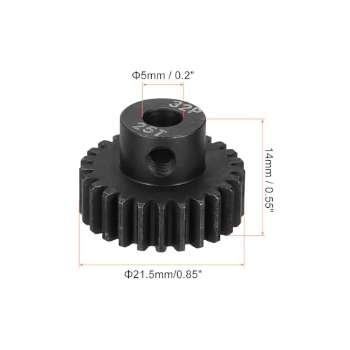MECCANIXITY RC 32P Hardened Pinion Gear 5mm Shaft, 25T Motor Gears Carbon Steel for 1/10 RC Model Car Boat Drone - style: 25T