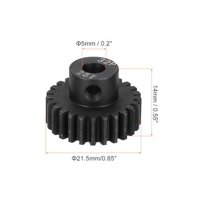 MECCANIXITY RC 32P Hardened Pinion Gear 5mm Shaft, 25T Motor Gears Carbon Steel for 1/10 RC Model Car Boat Drone - style: 25T