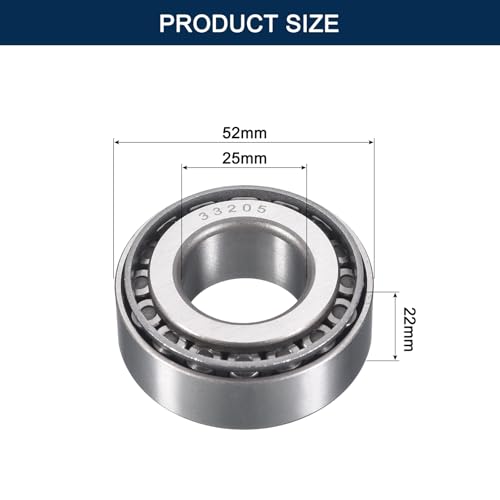 2 Pack 33205 Tapered Roller Bearing Cone and Cup Set | 25mm Bore 52mm OD 22mm Cup Width, Chrome Steel Taper Bearings Set, ABEC-3 - size: 33205