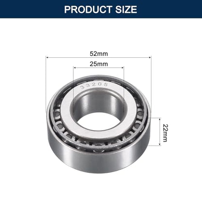 2 Pack 33205 Tapered Roller Bearing Cone and Cup Set | 25mm Bore 52mm OD 22mm Cup Width, Chrome Steel Taper Bearings Set, ABEC-3 - size: 33205