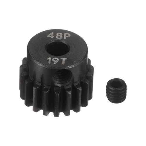 MECCANIXITY 48P Hardened Steel Pinion Gear, 19T 3.175mm Shaft Metal Motor Gear with Hex Key for RC Brushless Brush Motor Model Car Replace(Black) - size: 19T