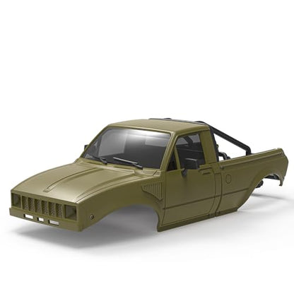 1/24 Pickup Truck Hard Body with Rear Cage Frame for 1/24 RC Crawler Axial SCX24 Bronco/Wrangler/C10/Base Camp Wheelbase 133mm (Military Green) - color: Military Green