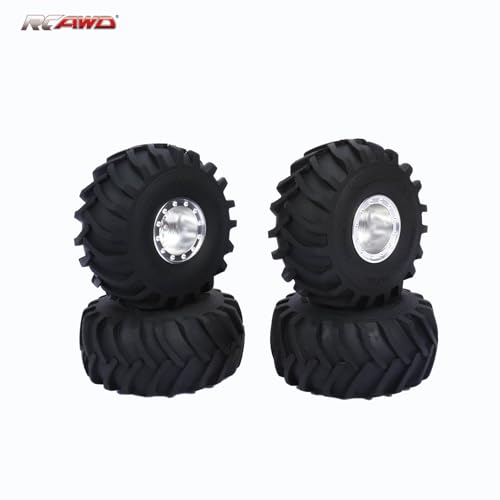 RCAWD Alloy TRX4M Monster Truck Wheel And Tires for 1/18 TRX4M Series Upgrades Part Silver - color: Silver