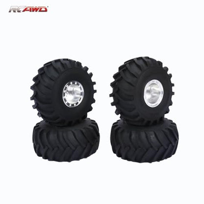 RCAWD Alloy TRX4M Monster Truck Wheel And Tires for 1/18 TRX4M Series Upgrades Part Silver - color: Silver