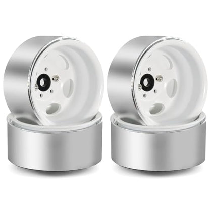 REDSPIDER•Negative Offset -10mm 1.9'' Beadlock Wheels Deep Dish Metal(4pcs) Retro Design for Scale 1/10 RC Crawler Axial SCX10 TRX4 VS4-10 Redcat Gen8 RC4WD D90 Rock Crawler (White) - color: White