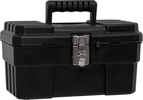 Akro-Mils 14-Inch Plastic Toolbox with Removable Tray, Steel Latch & Padlock Eye, Industrial-Grade Tool Box for Tools, Crafts, First Aid & Hobby Supplies, 14" x 8" x 8", Made in USA, Black (09514) - color: Black, size: 1-Pack