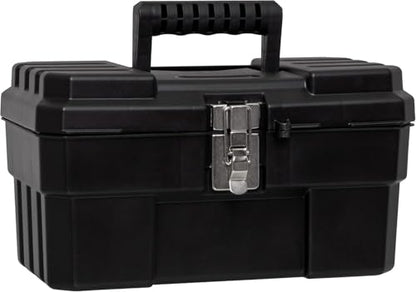 Akro-Mils 14-Inch Plastic Toolbox with Removable Tray, Steel Latch & Padlock Eye, Industrial-Grade Tool Box for Tools, Crafts, First Aid & Hobby Supplies, 14" x 8" x 8", Made in USA, Black (09514) - color: Black, size: 1-Pack