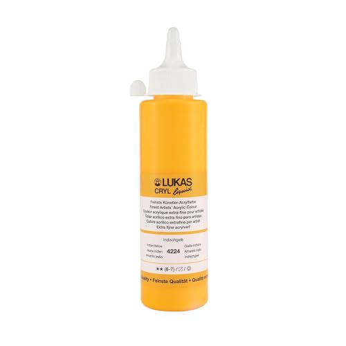 Lukas Cryl Liquid Soft Body Acrylic Paints for Painting - Professional Low Viscosity - 250 ml Bottle Indian Yellow - color: Indian Yellow