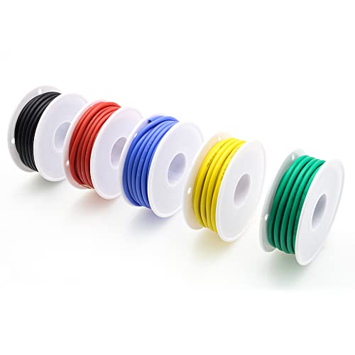 26 AWG Stranded Electrical Wire 26 Gauge Tinned Copper Wires Flexible Silicone Electric Hookup Wire Kit OD:1.5mm, 5 Colors 32.8ft/10m Each, DIY/Automotive/Home/Power Wiring Kit by Sznnzd™ - size: 5 Colors each 32.8Ft, style: 26AWG-Stranded