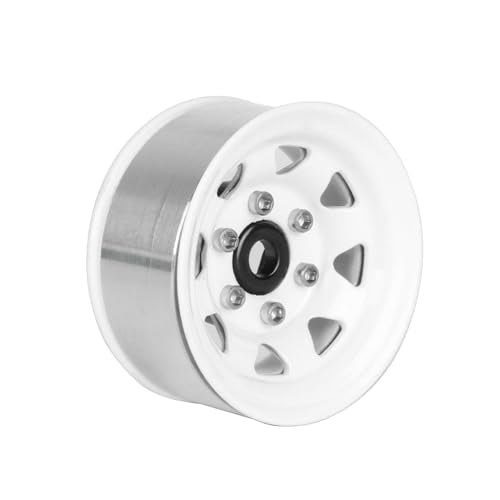4PCS 1.55 inch Metal Beadlock Wheel Hub RC Car Aluminum Alloy Wheel Rim for 1/10 RC Crawler Car for Axial 90069 D90 TF2 Tamiya CC01 CC02 LC70 LC80 MST(Silver+White) - color: Silver+white