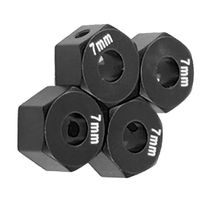 Metal 12mm Hex Wheel Hubs 7mm Thick Drive Adapters with Flanged Lock Nuts Compatible with Traxxas 1/10 4WD Rustler Slash Stampede RC Car，Replace Part 1654 (Black) - color: Black