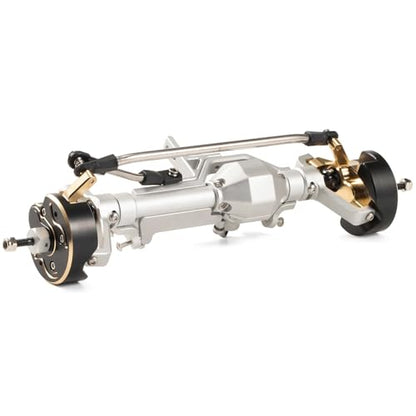 DX44 Portal Steering Axle with Brass Knuckles Weights, Silver Front Axle | with 50° Steering Angle, BTA Servo Mount, 202mm Width, Fits 1/8 1/10 LCG Chassis Comp Rigs