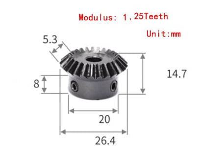 Bevel Gear 90 Degrees, 1 to 1 Bevel Gear, Modulus: 1, 25Teeth, 1/2"Inner Hole.2pcs/lot