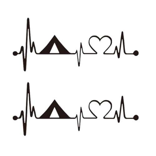 Craedli 2PCS Camping Tent Heartbeat Sticker Car Decal, 7.8"×3.3" Waterproof Vinyl Pulse Line Heart Sticker, Outdoor Adventure Car Bumper Window Decals for Camper SUV Truck Laptop (Black-Heart) - color: Black-heart