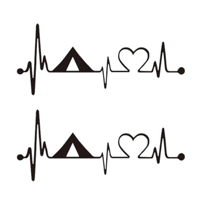 Craedli 2PCS Camping Tent Heartbeat Sticker Car Decal, 7.8"×3.3" Waterproof Vinyl Pulse Line Heart Sticker, Outdoor Adventure Car Bumper Window Decals for Camper SUV Truck Laptop (Black-Heart) - color: Black-heart