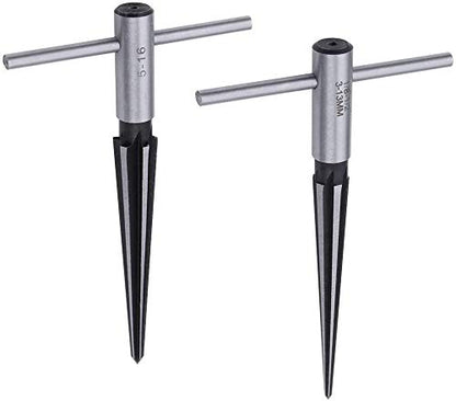 AOWESM Guitar Tapered Reamer Set — 3–13 mm & 5–16 mm (2-Piece Set) | 1/8″–1/2″ & 1/2″–5/8″ Bridge Pin Hole Hand-Held Taper Reamer — 6-Flute Chamfering Reamer for Guitar Luthiers and Woodworkers