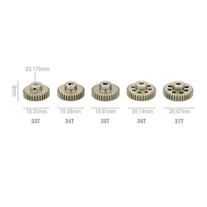 KingVal Replacement 5PCS 48DP 3.175mm 33T 34T 35T 36T 37T Aluminium Pinion Motor Gear Compatible with 1/10 RC Car Brushed Brushless Motor - size: 33-37T