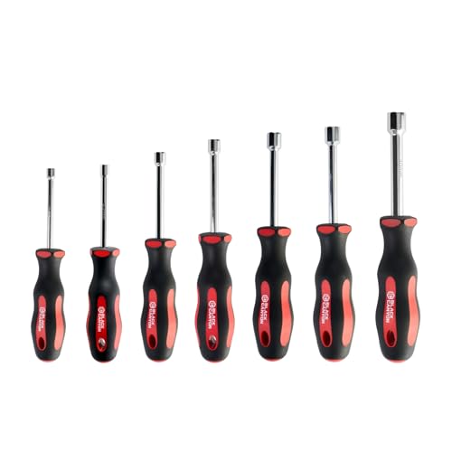 7-Piece SAE Hollow Shaft Nut Driver Set(5-10mm), Professional Hex Nut Driver Set with Chrome Plated Shaft, Ergonomic Non-Slip Handle for Automotive, Electrical, HVAC, Appliance Repair & DIY