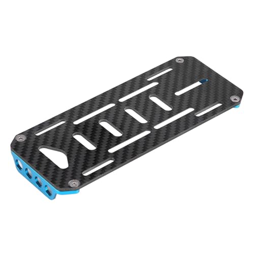 RC Battery Mount Plate, Aluminium Alloy Carbon Fiber Battery Protective Plate 15.5x6.2x1.5cm/6.10x2.44x0.59in Mounting Board for 1/10 Scale RC Car (Blue) - color: Blue