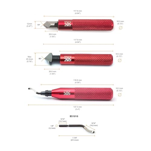 AFA Tooling Deburring Tool Set & 2 Countersink Hand Reamers, Red CNC Handle | 11 HSS blades with 360-degree rotation & 2 Countersink Hand Reamers make chamfers for 3D printing, metal, PVC, copper - style: 2 Reamers & Deburring Tool