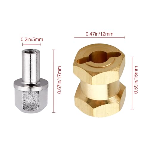 4PCS CrazyHobby Brass RC 12mm Wheel Hubs Extensions Wheel Spacers Hex Drive Adapter for 1/10 RC Crawler Axial SCX10 & SCX10 II 90046 D90 (15mm) - size: 15mm
