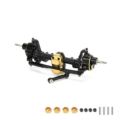 RCAWD Front Portal Axle Set for Axial SCX24 Upgrades Housing with Steel Gears& Brass Worm Gears& Brass Third Member Housing& Brass Hex, Aluminum Hop Ups Parts #AXI31609 Black