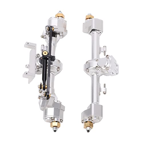 RC Car Metal Front Rear Portal Axle Set Assembly, Aluminum Alloy Housing with CNC Machined Steel Gears for Axial 1/24 SCX24 Upgrade (Silver) - color: Silver