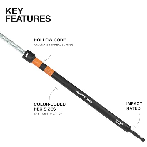 Klein Tools 10916PNDC 9/16-Inch Power Nut Driver, Magnetic Color-Coded Power Nut Driver, Impact-Rated with 10-Inch Extended Reach - size: 9/16" 10-Inch Extended
