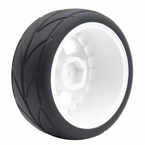 65mm 4PCS 1/10 RC On-Road tires and Hard Plastic wheels set Hex 12mm For WRC Drift Car Conversion 1/10 RC On-Road Car Traxxas Tamiya FW06 TT02 HPI HSP 94122 Kyosho W37 (White) - color: White