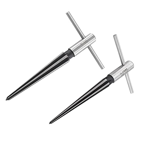 T Handle Tapered Reamer Set, 1/8"-1/2" & 3/16"-5/8", 2 Pieces | 3-13mm & 5-16mm, Bridge Pin Hole Handle Tapered Reamers, 6 Fluted Chamfer Reaming, Guitar Woodworker Luthier Tool - size: 1/8"-1/2" & 3/16"-5/8"