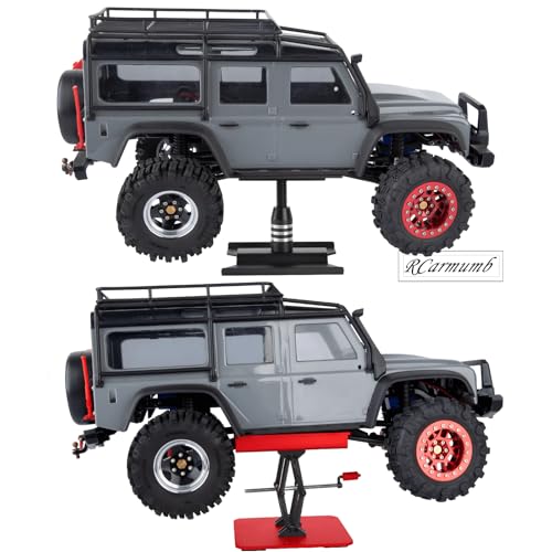 2-Pack RC Work Stand Bundle for 1/18 1/24 1/30 1/32 TRX4M K10 SCX24 FCX24 K5 AX24 SCX30 Ascent-32, 360° Rotating Display Stand & Height Adjustable Lift Table w/ 4 Pcs Jack Stands,Black & Red w/Yellow - color: Black&red&yellow(1set)