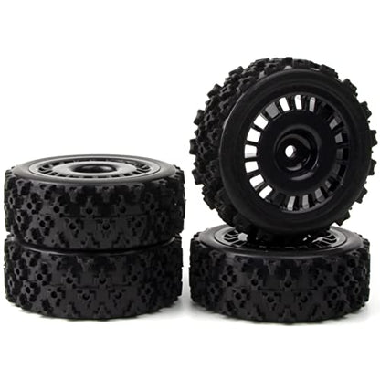 1/10 RC Rally Car Wheels Rims & Rubber Tires 12mm Hex Drive Hub for Tamiya TT-01 TT-02 TT-01E XV-01 DF-03 HPI HSP (Black) - color: Black