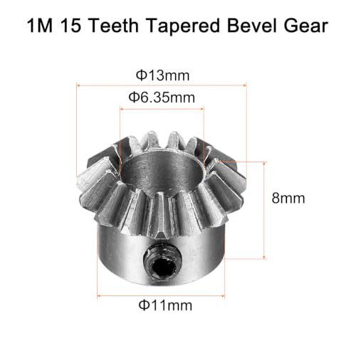 uxcell 2pcs Bevel Gear 0.8 Module 1:1 Reduction Rate 15T 6.35mm Hole Dia Bevel Pinion Gear 45# Steel, 45 Degree Steering Gear for Hardware Mechanical Rotation, Black - size: 6.35mm Bore