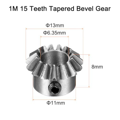 uxcell 2pcs Bevel Gear 0.8 Module 1:1 Reduction Rate 15T 6.35mm Hole Dia Bevel Pinion Gear 45# Steel, 45 Degree Steering Gear for Hardware Mechanical Rotation, Black - size: 6.35mm Bore