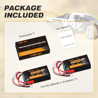 SCX24 Battery 7.4V 1200mAh Lipo Battery 2S 35C(Burst 70C) with PH2.0 JST Plug Fit for SCX24 RC Car WLtoys A949 A959 A969 A979 K929 and Most 1/10 1/16 1/18 1/24 RC Truck