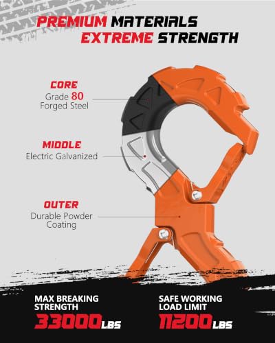 3/8 Tow Hook, Winch Hook for Off-Road Recovery, Towing Shackle 33000 Lbs, G80 Heavy Duty Strength Integrated Winch Quick Shackle, Orange - color: Orange