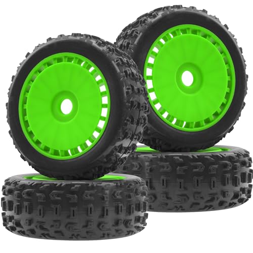 ShareGoo OD 4.64" RC Buggy Rubber Tires w/Plastic Wheel Rims 17mm Hex - Compatible with Arrma 1/8 Typhon 6S 3S BLX Talion 6S BLX Redcat Team Losi HPI HSP Kyosho MP10 1/8 Off-Road RC Buggy (Green) - color: Green