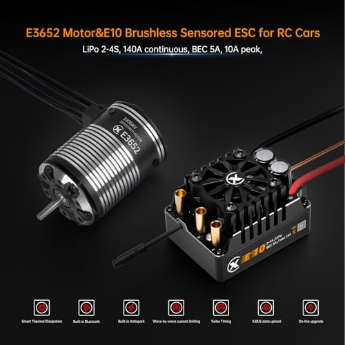 XC E3652 & E10 Sensored Brushless Motor and ESC Combo for RC Car,2-3S Lipo,IP67 Water Proof,Applicable to:1/10 On-Road,Off-Road,Short Course(Light Load) (4100KV+E10) - size: 4100KV+E10 No Connector