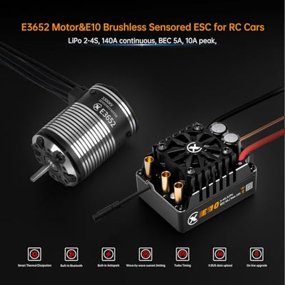 XC E3652 & E10 Sensored Brushless Motor and ESC Combo for RC Car,2-3S Lipo,IP67 Water Proof,Applicable to:1/10 On-Road,Off-Road,Short Course(Light Load) (4100KV+E10) - size: 4100KV+E10 No Connector
