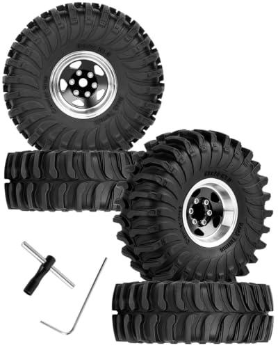 1.0 Beadlock Wheel Tires Set for RC Crawler Car 1/18 TRX4M,1/24 SCX24,RC Off Road Buggy Rally Truck Swamp Claw Mud Terrain Rubber Tires and Aluminum Wheel Rims w/Sponge,Black - color: Black - (4pcs 1.0)