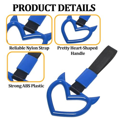 2PCS Car Devil Heart Handle Ring, Cute Heart-Shaped Vehicle Rear Bumper Waring Loops, Automotive Grab Handle Strap Drift Charm Decoration, Universal Fit (Blue/Black) - color: Blue/Black