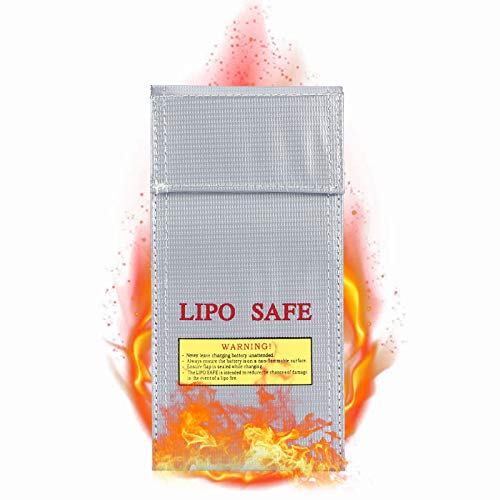 Lipo Battery Bag, 3.9x7.9in Lipo Bags for Batteries, PVC Battery Bag Fireproof with Fastening Stickers, Sliver Lithium Ion Batteries Bags for Flammable Products, 1Pcs