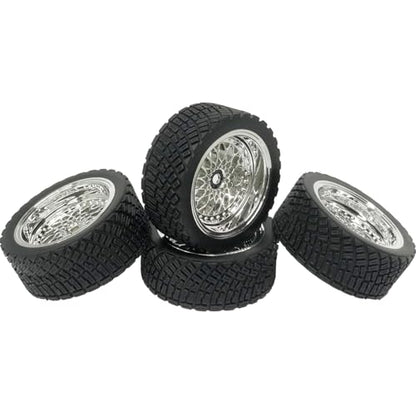4PCS 65mm RC Rally Car Rubber Tires and Plastic Plating Wheel Rims Set 12mm Hex for 1/10 RC On-Road Rally Drift Racing Car for HSP Tamiya Sakura HPI WR8 HSP TT02 WLtoys (Silver) - color: Silver
