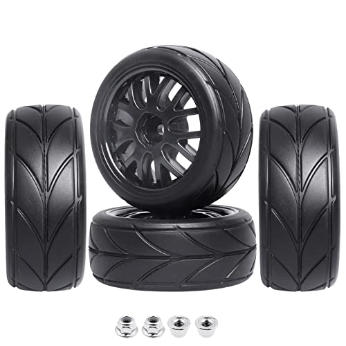 12mm Hex 1/10 On-Road Tires & Wheels – 65mm Soft Compound Set with Foam Inserts for Traxxas 4-Tec 2.0 Tamiya TT02 TT01 Drift Cars (4PCS, Unmounted)