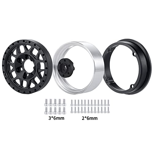 RCLIONS 1.9inch Beadlock Wheels Aluminum Rims for AXIAL SCX10 TRX4 1/10th - color: Black