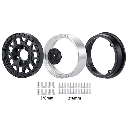RCLIONS 1.9inch Beadlock Wheels Aluminum Rims for AXIAL SCX10 TRX4 1/10th - color: Black