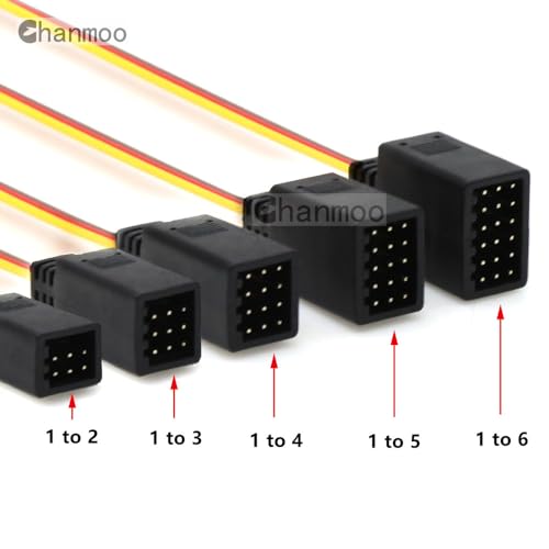 RC JR Style Servo Splitter 1 Male to 2/3/4/5/6 Female Y Harness Leads Y Splitter Cable Lead Wire 350mm for RC Cars Airplane Drone Receiver Servo ESC Cable Servo Fan 2Pcs (1 Male to 6Female) - style: 1 Male to 6Female