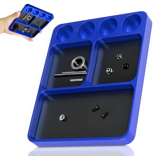 Magnet Tool Tray Aluminum Alloy Screw Tray with Tool Holder RC Parts Fixing for 1/10 RC Cars, Drones, Phone, Computer, Eyeglass, Electronic Multi-Compartment Anti-Loss Organizer Storage Box(Blue) - color: Blue