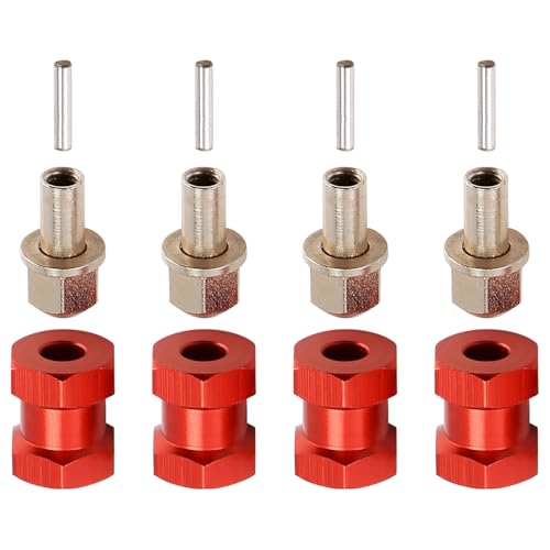 4pcs 12mm Hex Wheel Hub Drive Adaptor 15mm Extension Combiner Coupler for 1/10 RC Car Crawler SCX10 D90,Red