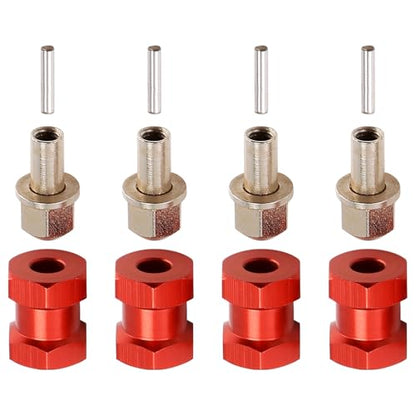 4pcs 12mm Hex Wheel Hub Drive Adaptor 15mm Extension Combiner Coupler for 1/10 RC Car Crawler SCX10 D90,Red